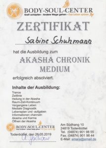 Zertifikat Ausbildung Akasha Chronik Medium