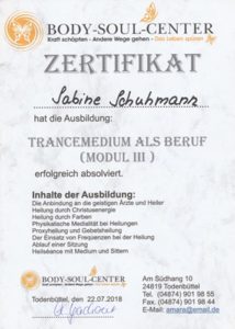 Zertifikat Ausbldung zum Trancemedium und Trance Heilung Modul 4